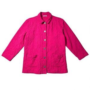 Chico’s Womens Pink Floral Print Kacqard Kacket Size 3/XL Button Down Pockets